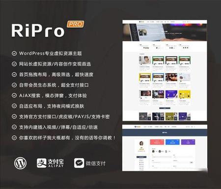 带美化包的RiPro 4.9版资源下载模板 WordPress主题 WP主题RiPro 4.9支付宝原生支付、当面付、微信支付